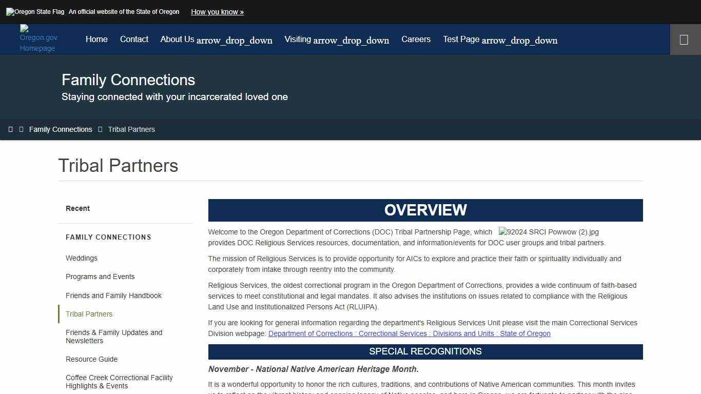 Department of Corrections : Tribal Partners : Family Connections : State of Oregon