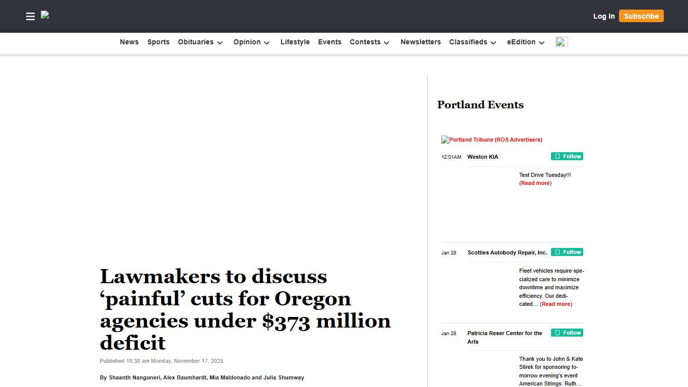 Lawmakers to discuss ‘painful’ cuts for Oregon agencies under $373 million deficit The Portland Tribune
